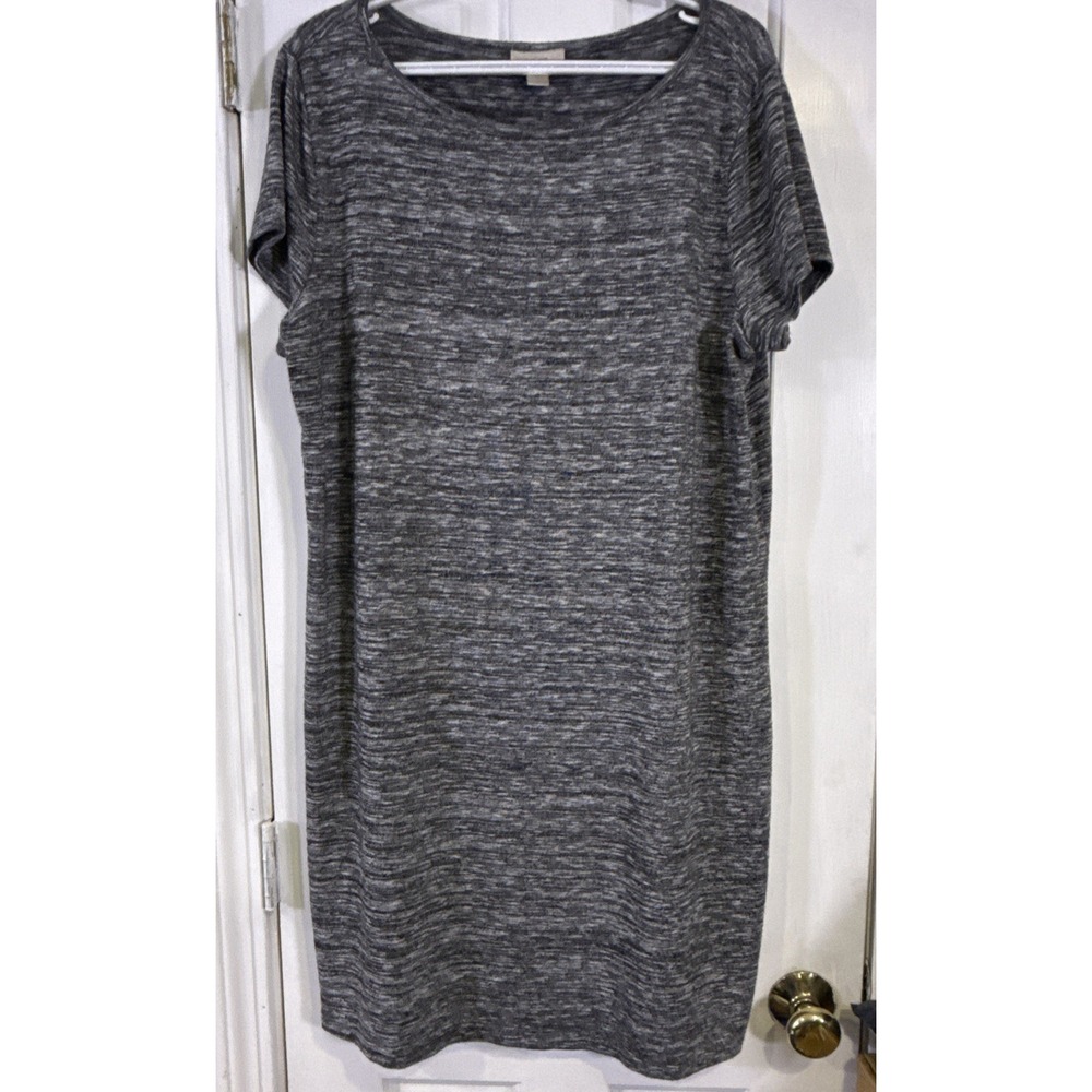 LOFT Womens XL Gray Marled Sweater Dress Short Sleeve Knit Shift Casual